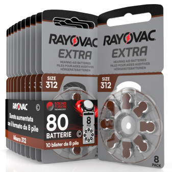 Rayovac Extra 80 Batterie per Protesi Acustiche Misura 312 Zinco Aria...
