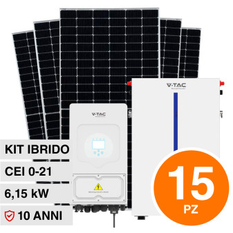 V-Tac Kit 6,15kW 15 Pannelli Solari Fotovoltaici 410W + Inverter + Batteria...