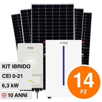 V-Tac Kit 6,30kW 14 Pannelli Solari Fotovoltaici 450W + Inverter + Batteria...