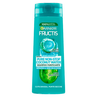 Garnier Fructis Pure Non-Stop Coconut Water Shampoo Purificante Cute Grassa...