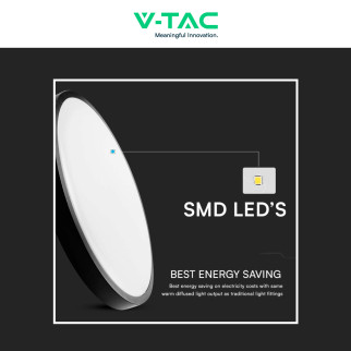 VT-8624 Plafoniera LED Rotonda 24W SMD IP44 Colore Nero V-Tac