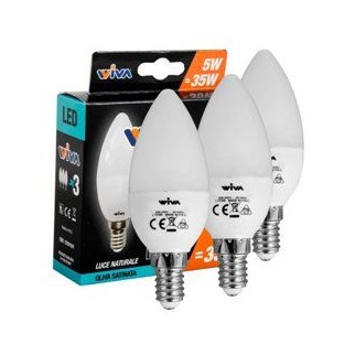 Wiva Tripack Lampadina LED E14 5W Candela - Confezione 3 Lampadine -