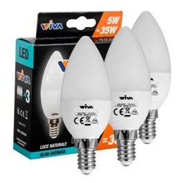 Wiva Tripack Lampadina LED E14 5W Candela - Confezione 3 Lampadine -