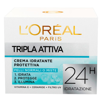 L'Oréal Paris Tripla Attiva Crema Idratante Protettiva Pelli Normali o Miste...