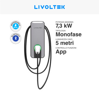 Wallbox 7,3kW Monofase Smart IP54 IK10 con Cavo Tipo 2 Livoltek