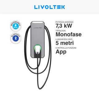 Wallbox 7,3kW Monofase Smart IP54 IK10 con Cavo Tipo 2 Livoltek