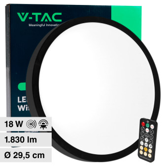 V-Tac VT-8618S Plafoniera LED Rotonda 18W SMD IP44 con Sensore di Movimento e...