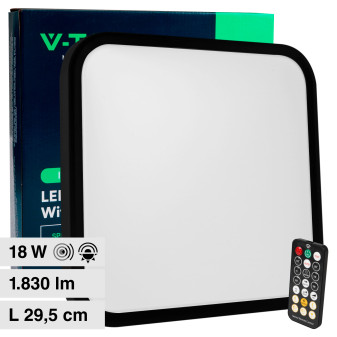 V-Tac VT-8618S Plafoniera LED Quadrata 18W SMD IP44 con Sensore di Movimento...