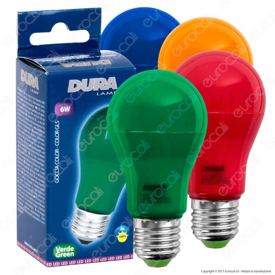 Duralamp Goccia Color Lampadina LED E27 6W Bulb A55 Colorata - mod. Duralamp Goccia Color Lampadina LED E27 6W Bulb A55 Colorata - mod.