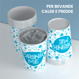 25 Bicchieri in Carta Biodegradabile Fantasia Drink Me da 200ml