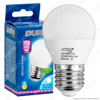 Duralamp Decoled Up Sfera Lampadina LED E27 6W MiniGlobo G45 - mod.