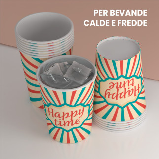 25 Bicchieri in Carta Biodegradabile Fantasia Happy Time da 200ml