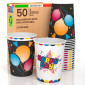 Immagine 1 - Bicchieri in Carta Riciclabile Mix Fantasia Happy Day e Black Party da 200ml - Confezione da 50 Bicchieri