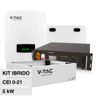 V-Tac Kit Inverter Fotovoltaico Monofase Ibrido 5kW IP65 + Batteria BMS Rack...