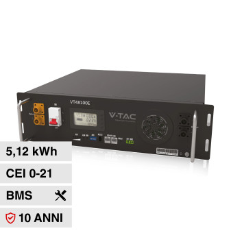 V-Tac VT48100E-P2 Batteria BMS Rack LiFePO4 51,2V 100Ah 5,12kWh per Inverter...