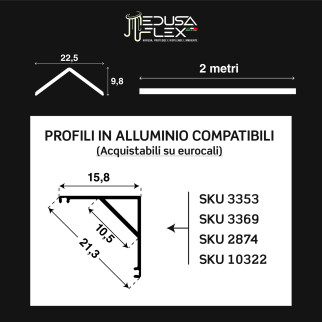 Medusaflex Cubo Copertura Nero Fumé per Profilo Angolare in Alluminio
