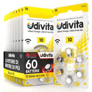 Udivita Misura 10 60 Batterie per Apparecchi Acustici Blister 6 pile