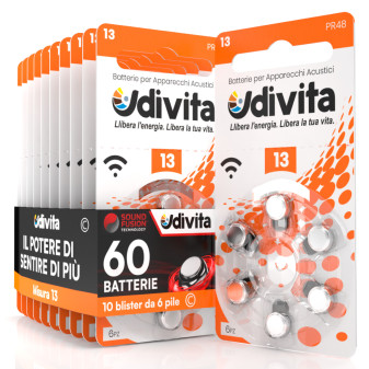 Udivita Misura 13 60 Batterie per Apparecchi Acustici Blister 6 pile