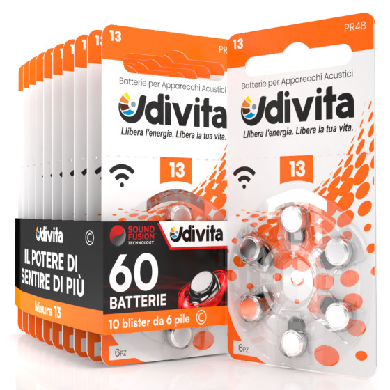 Udivita Misura 13 60 Batterie per Apparecchi Acustici Blister 6 pile Udivita Misura 13 60 Batterie per Apparecchi Acustici Blister 6 pile