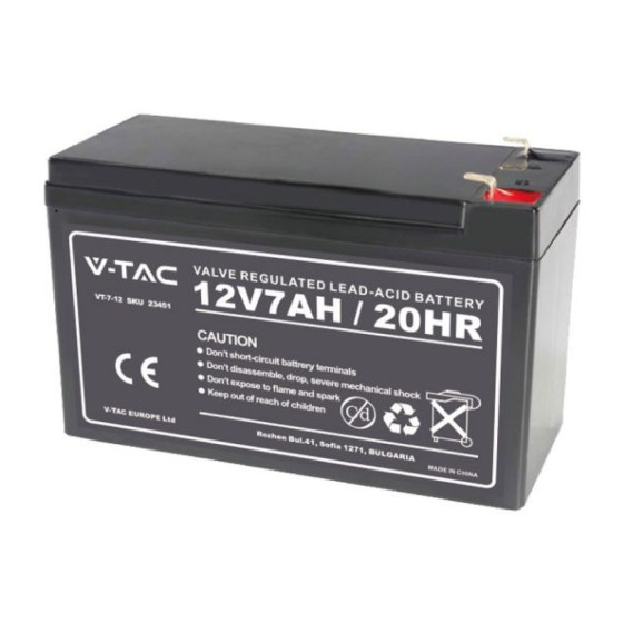 V-Tac VT-7-12 Batteria Piombo Acido 12V 7Ah - SKU 23451 V-Tac VT-7-12 Batteria Piombo Acido 12V 7Ah - SKU 23451