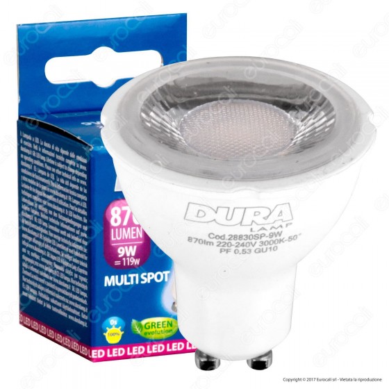 Duralamp Multi Spot Lampadina LED GU10 9W Faretto Spotlight 50° Duralamp Multi Spot Lampadina LED GU10 9W Faretto Spotlight 50°