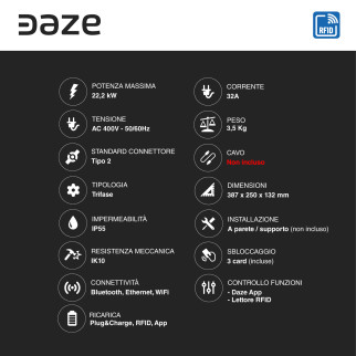 Wallbox Home S Daze 22,2kW Trifase IP55 RFID Bluetooth Wi-Fi