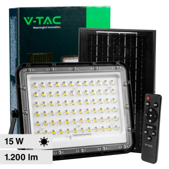 V-Tac VT-120W Faro LED Floodlight 15W IP65 Colore Nero con Pannello Solare e...