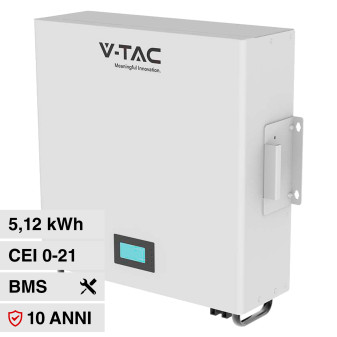 V-Tac VT-48100E-W Batteria BMS da Muro LiFePO4 51.2V 100Ah 5.12kWh per...