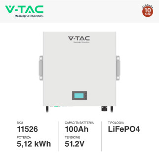 VT-48100E-W Batteria LiFePO4 5.12KWh Impianti Solari V-Tac