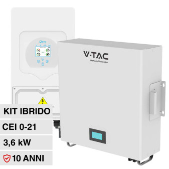 V-Tac Kit Inverter 3,6kW Monofase IP65 LCD CEI 0-21 + Batteria da Muro...