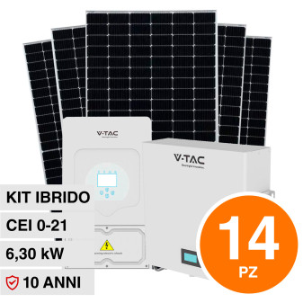 V-Tac Kit 6.30kW 14 Pannelli Solari Fotovoltaici 450W + Inverter Monofase +...