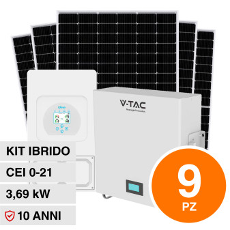 V-Tac Kit 3,69kW 9 Pannelli Solari Fotovoltaici 410W + Inverter Monofase +...