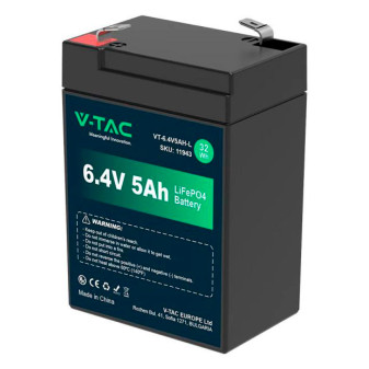V-Tac VT-6.4V5AH-L Batteria LiFePO4 6,4V 5Ah con Attacchi T2 IP55 - SKU 11943