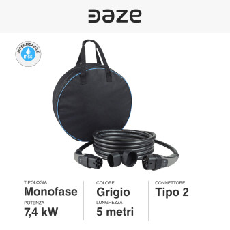 Daze Cavo di Ricarica AC Tipo 2 7,4kW Monofase IP55 Grigio 5m