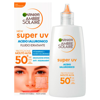 Garnier Ambre Solaire Fluido Idratante Super UV con Acido Ialuronico SPF 50+...