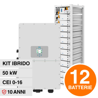 V-Tac Kit Fotovoltaico Inverter Trifase Ibrido 50kW IP65 + 12 Accumulatori...