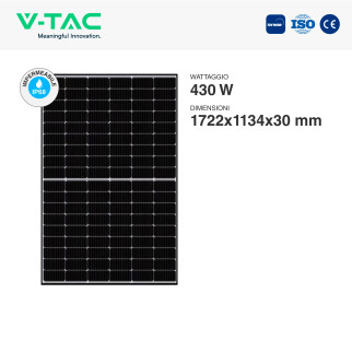 Pannelli Solari Fotovoltaici 430W TIER 1 TOPCon IP68 Telaio Nero V-Tac