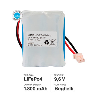 Batteria LiFePO4 9,6V 1,8Ah Connettore Molex Compatibile Beghelli