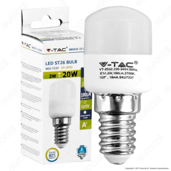 V-Tac VT-2032 Lampadina LED E14 2W Tubolare ST26 - SKU 7237 / 7238 / V-Tac VT-2032 Lampadina LED E14 2W Tubolare ST26 - SKU 7237 / 7238 /