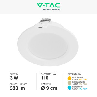 VT-61003 Mini Pannello LED Rotondo Slim 3W SMD da Incasso V-Tac