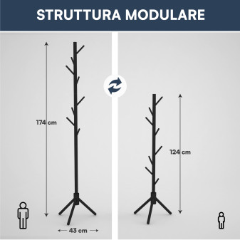 Appendiabiti da Terra Legno Naturale 8 Ganci 2 Altezze 3 Colori