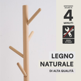 Appendiabiti da Terra Legno Naturale 8 Ganci 2 Altezze 3 Colori