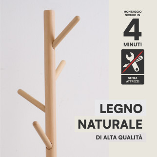 Appendiabiti da Terra Legno Naturale 8 Ganci 2 Altezze 3 Colori