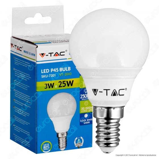 V-Tac VT-2043 Lampadina LED E14 3W MiniGlobo P45 - SKU 7199 / 7200 / V-Tac VT-2043 Lampadina LED E14 3W MiniGlobo P45 - SKU 7199 / 7200 /