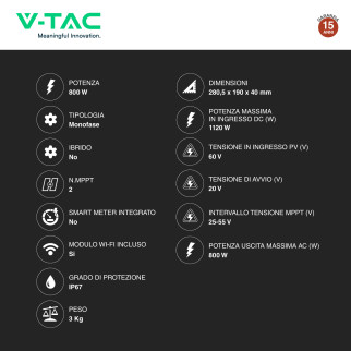Microinverter 800W Monofase per Pannelli Fotovoltaici V-Tac