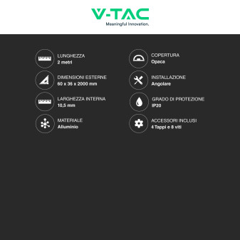 VT-8208 Profilo Angolare in Alluminio da 2m per Strisce LED V-Tac