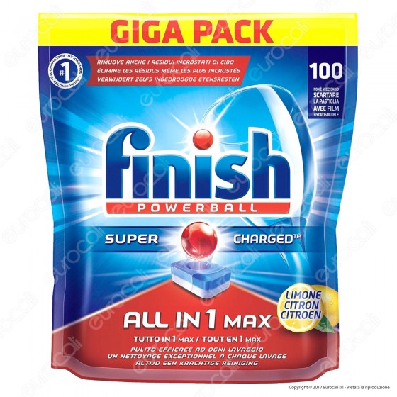 Finish Powerball Tutto in 1 Max al Limone per Lavastoviglie - 100 Finish Powerball Tutto in 1 Max al Limone per Lavastoviglie - 100