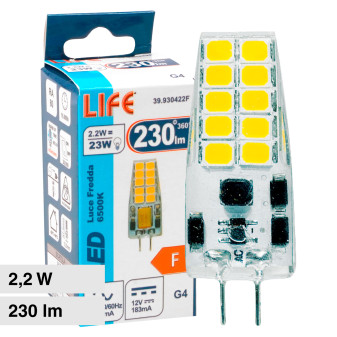 Life Lampadina LED G4 2,2W 12V Tubolare SMD in Silicone Trasparente - mod....