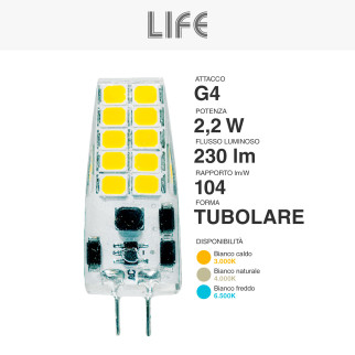 Life Lampadina LED G4 2,2W 12V Tubolare SMD in Silicone Trasparente