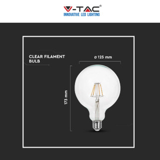 VT-2143 Lampadina LED E27 12W Bulb G125 Filament Vetro V-Tac